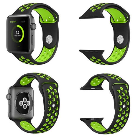 Curea iUni compatibila cu Apple Watch 1/2/3/4/5/6/7, 44mm, Silicon Sport, Black/Green