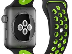 Curea iUni compatibila cu Apple Watch 1/2/3/4/5/6/7, 40mm, Silicon Sport, Black/Green