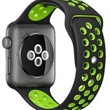 Curea iUni compatibila cu Apple Watch 1/2/3/4/5/6/7, 44mm, Silicon Sport, Black/Green